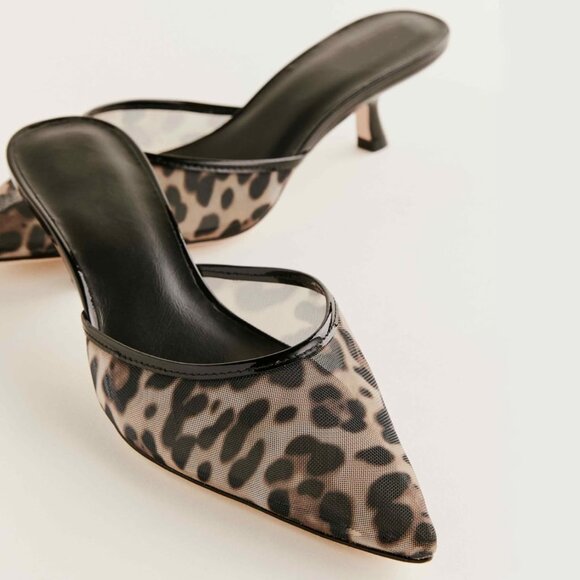 Caradise Women Leopard Kitten Closed Pointed Toe Mesh Slip On Backless Low Heels - Picture 4 of 6